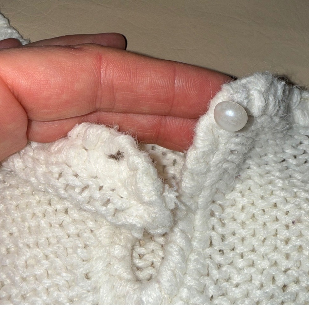 Vintage White Knit Puff Sleeve Knit Sweater Pearl Button Short Sleeve Size M - Picture 6 of 11